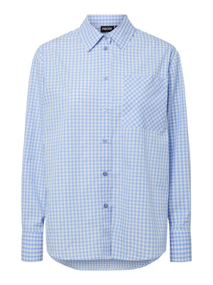 PCBIBBY LS SHIRT - Hydrangea/Cloud Dancer checks