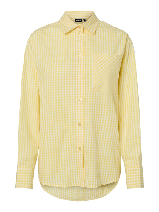 PCBIBBY LS SHIRT - Lemon Drop/Cloud Dancer checks
