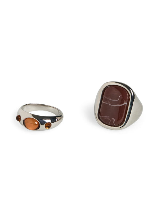 PCPAULINE RING 2-PACK - Silver Colour/Chicory Coffee