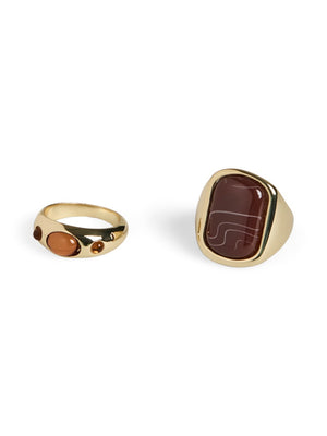 PCPAULINE RING 2-PACK - Gold Colour/Chicory Coffee