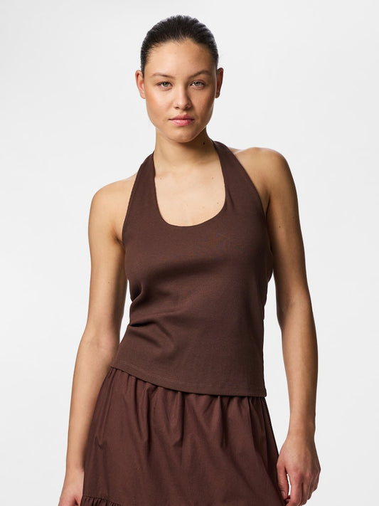 PCMAY HALTERNECK TOP - Chickory Coffee
