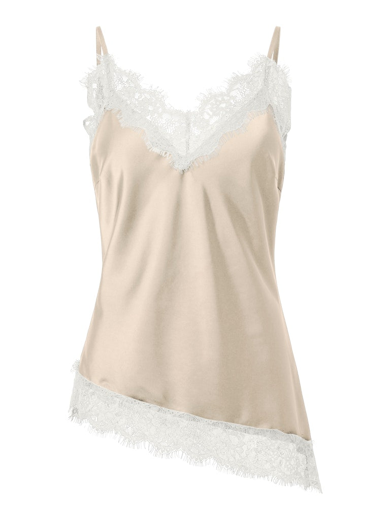PCJESSA SINGLET W/LACE - Silver Lining/White Lace