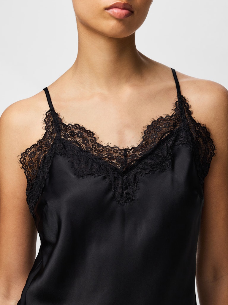 PCJESSA SINGLET W/LACE - Black/Black Lace