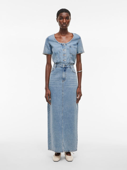 ROUJOLIE HW MAXI DENIM SKIRT - Light Blue Denim