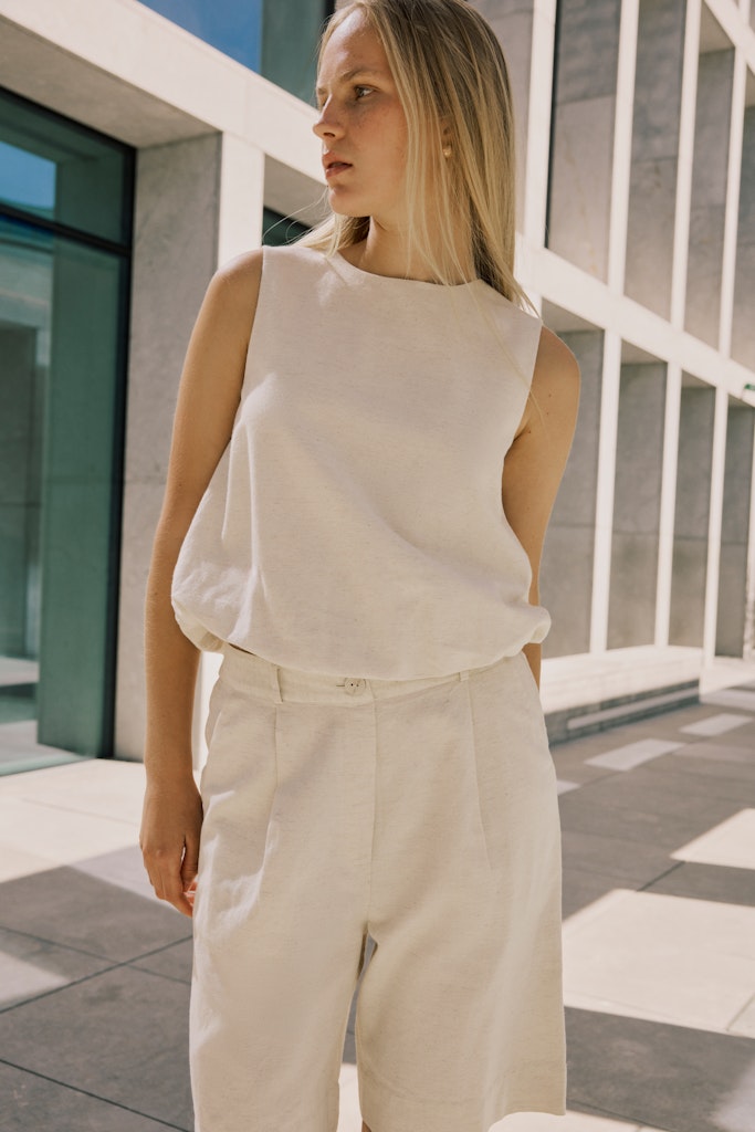 VIPRISILLA O-NECK S/L BALLOON TOP - Super Light Natural Melange