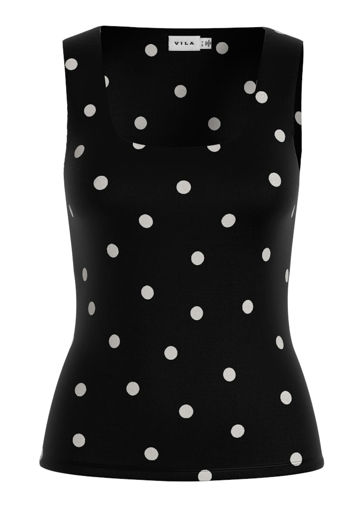 VIKENZA AOP U-NECK S/L TANK TOP - Black/Snow White dots