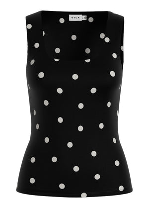 VIKENZA AOP U-NECK S/L TANK TOP - Black/Snow White dots