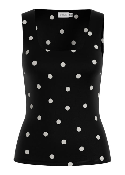 VIKENZA AOP U-NECK S/L TANK TOP - Black/Snow White dots