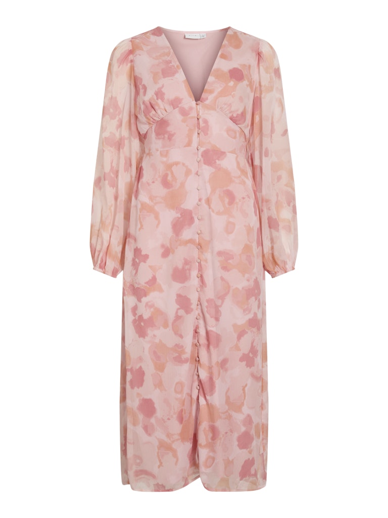 VIKELIA L/S PUFF SLEEVE MIDI DRESS - Cherry Blossom