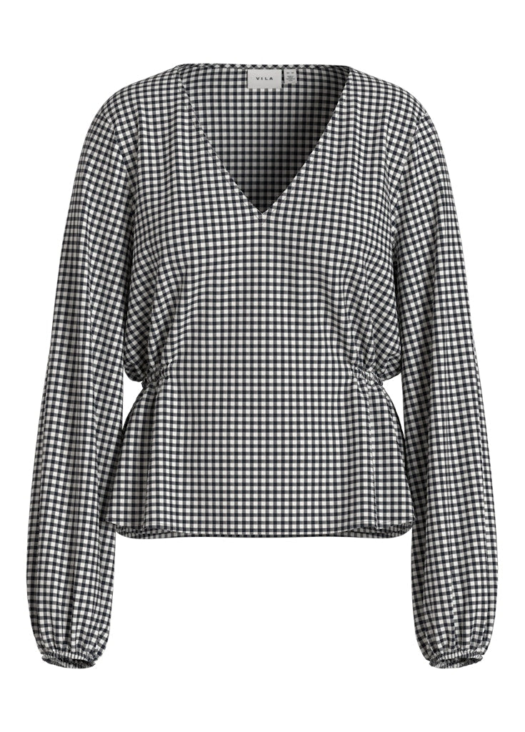 VITERNI V-NECK L/S TOP - Slate Black/AOP White