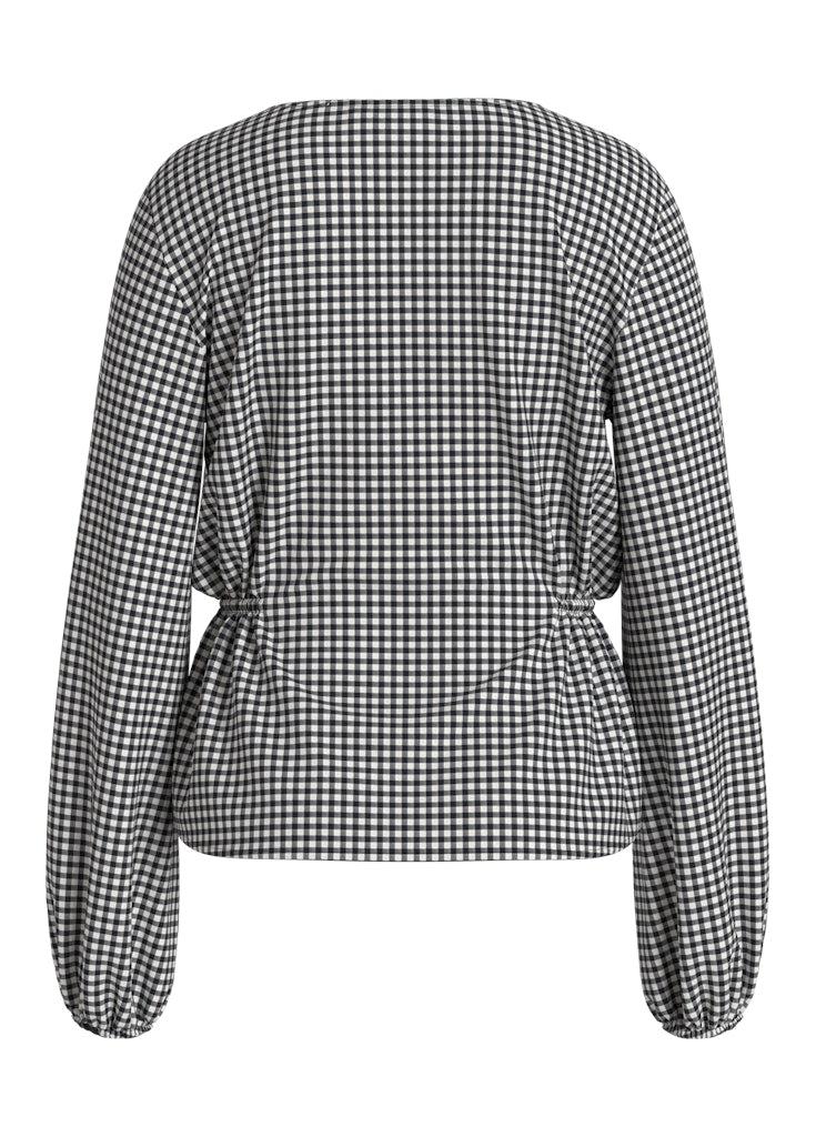 VITERNI V-NECK L/S TOP - Slate Black/AOP White