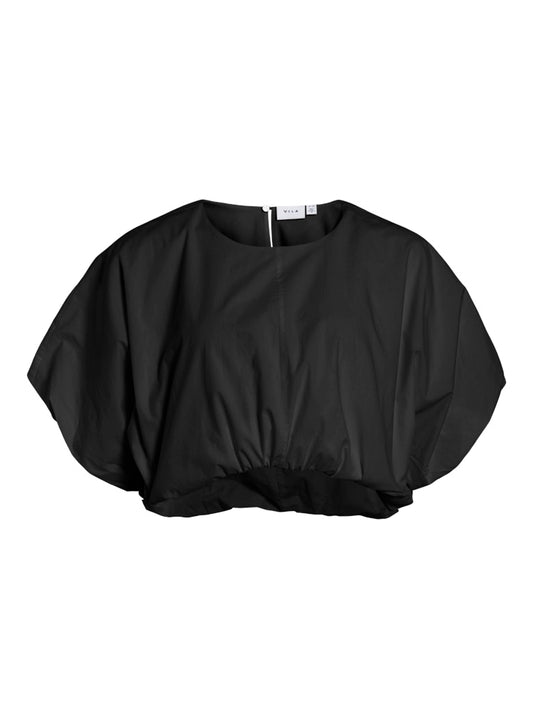 VIBALUNI O-NECK S/S VOLUME TOP - Black