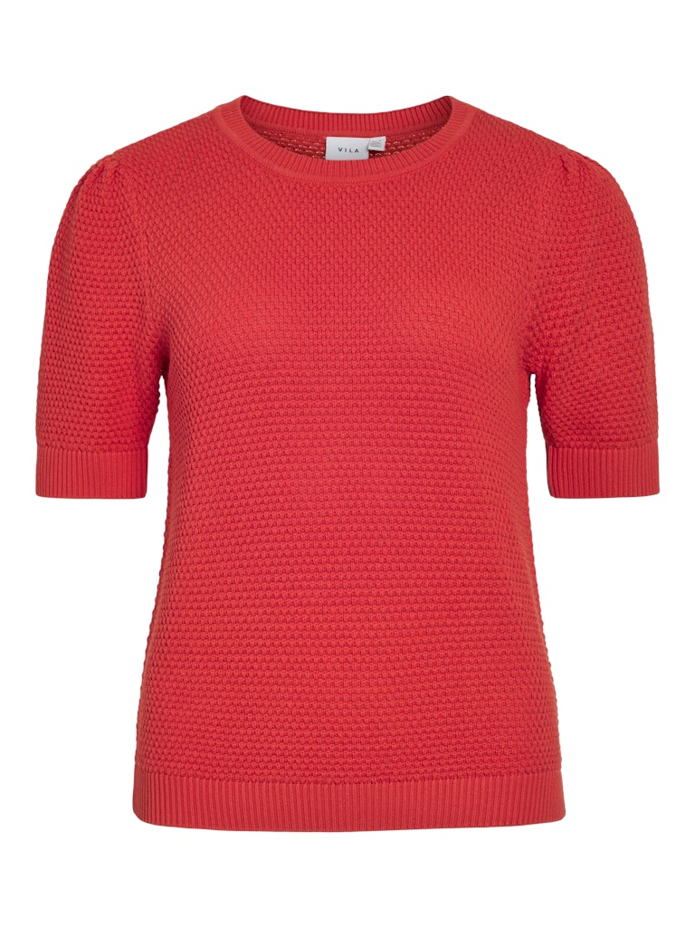 VIDALO O-NECK S/S KNIT TOP - Hibiscus
