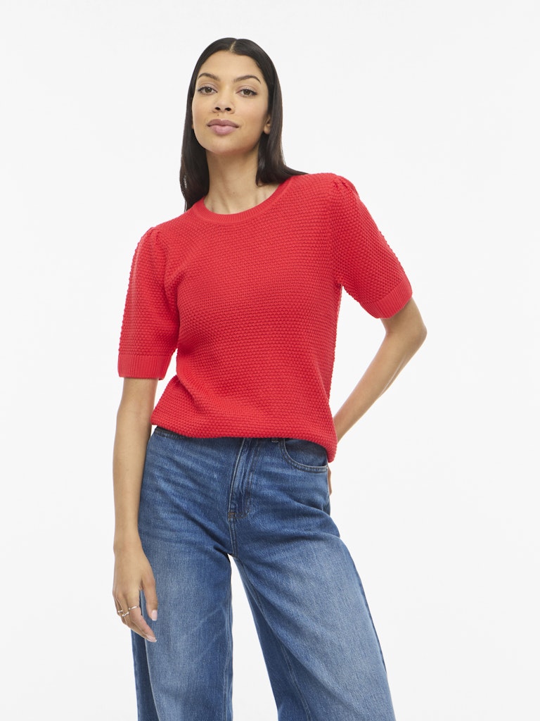 VIDALO O-NECK S/S KNIT TOP - Hibiscus