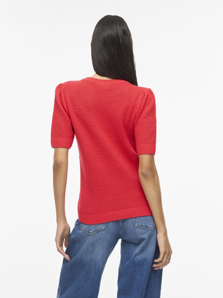 VIDALO O-NECK S/S KNIT TOP - Hibiscus