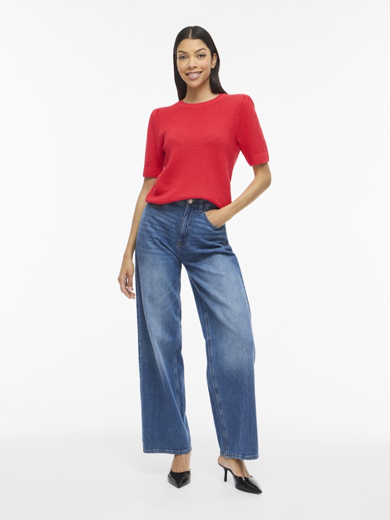 VIDALO O-NECK S/S KNIT TOP - Hibiscus