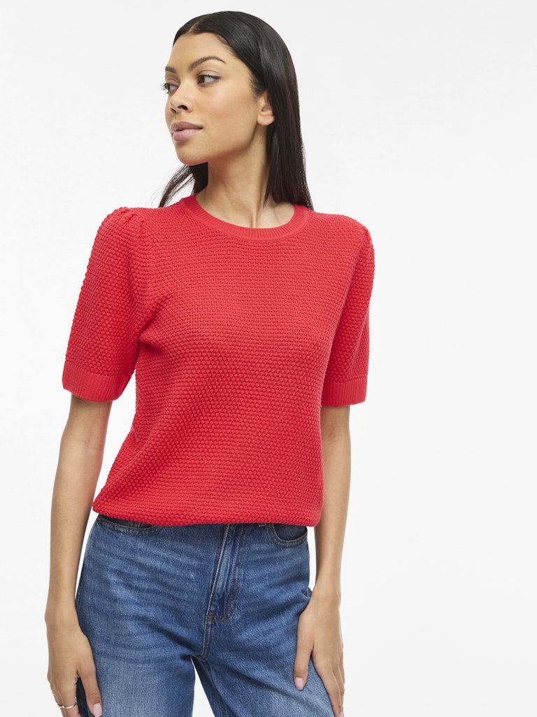 VIDALO O-NECK S/S KNIT TOP - Hibiscus