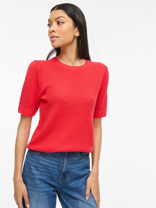VIDALO O-NECK S/S KNIT TOP - Hibiscus