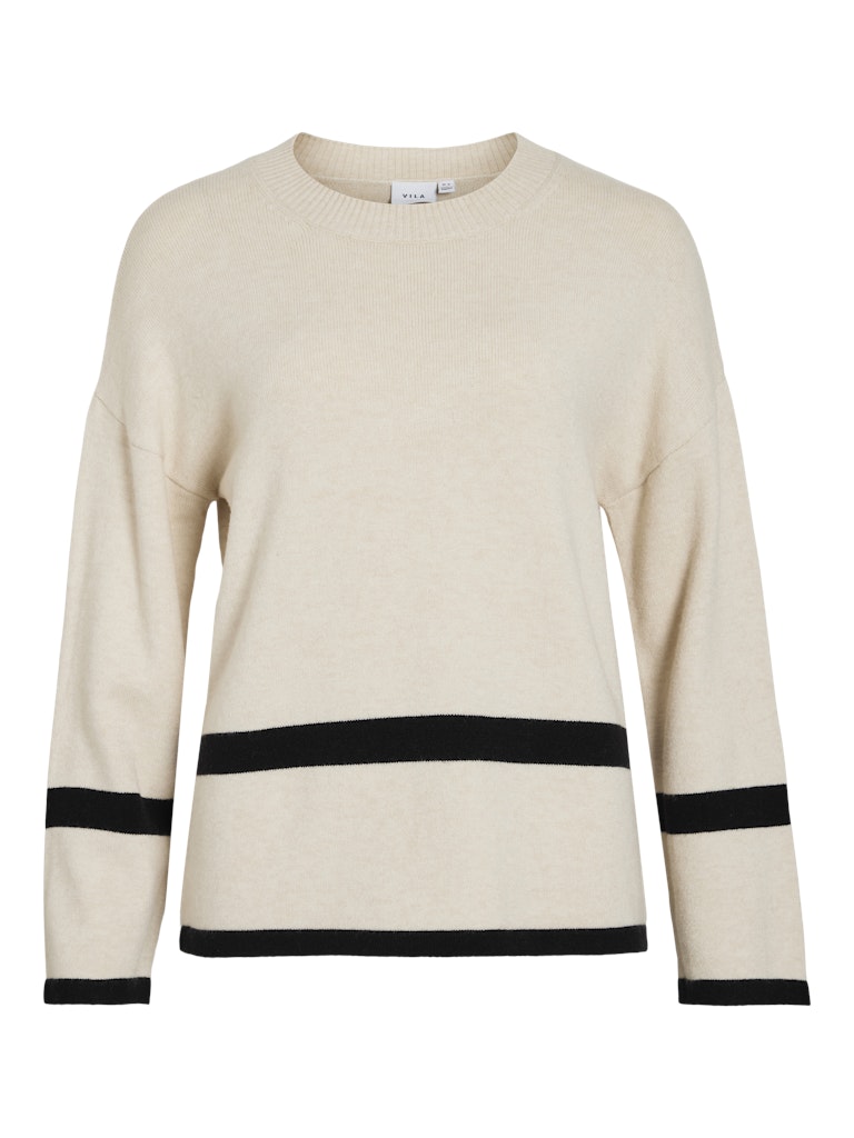 VIRIL O-NECK OVERSIZE L/S KNIT TOP - Super Light Natural Melange/Black Stripes