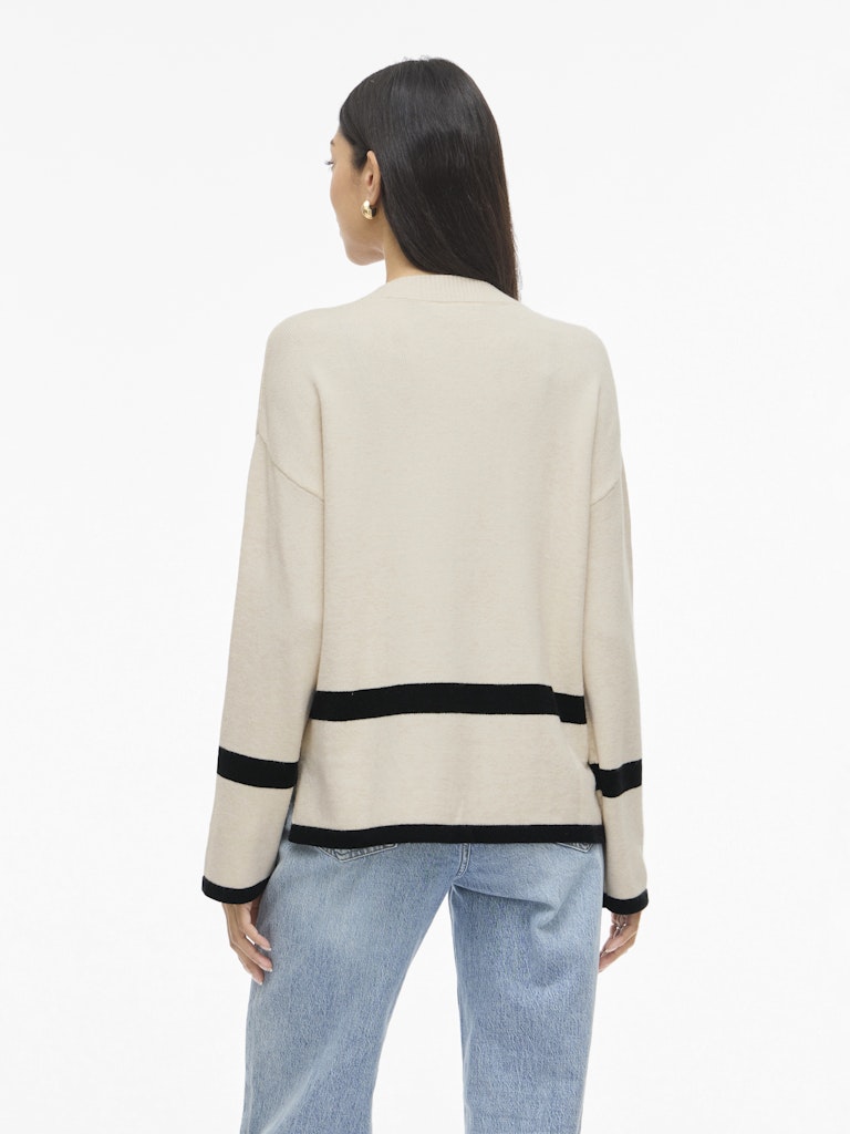 VIRIL O-NECK OVERSIZE L/S KNIT TOP - Super Light Natural Melange/Black Stripes