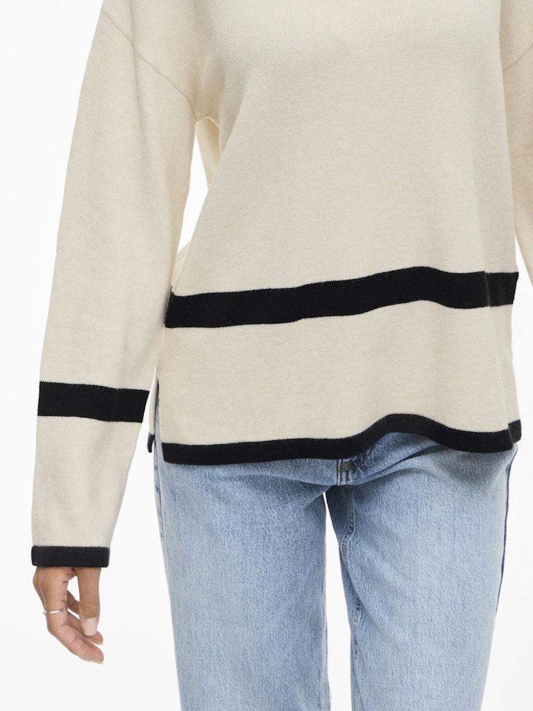 VIRIL O-NECK OVERSIZE L/S KNIT TOP - Super Light Natural Melange/Black Stripes