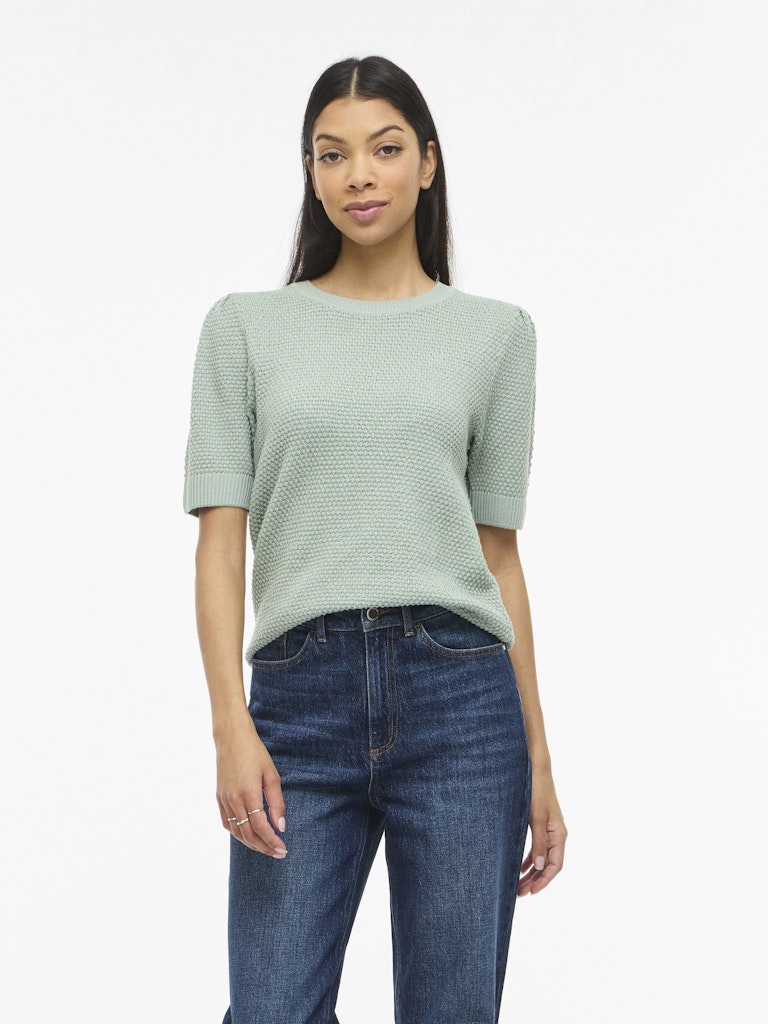 VIDALO O-NECK S/S KNIT TOP - Blue Surf