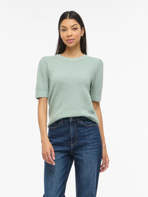VIDALO O-NECK S/S KNIT TOP - Blue Surf