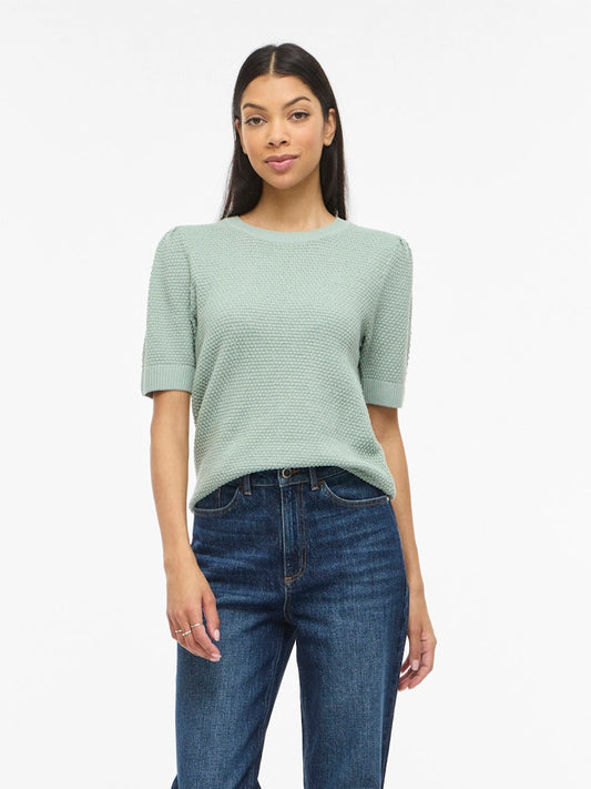VIDALO O-NECK S/S KNIT TOP - Blue Surf