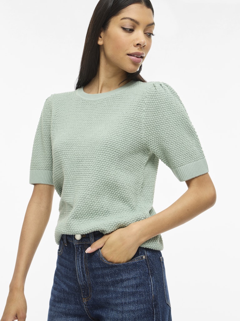 VIDALO O-NECK S/S KNIT TOP - Blue Surf