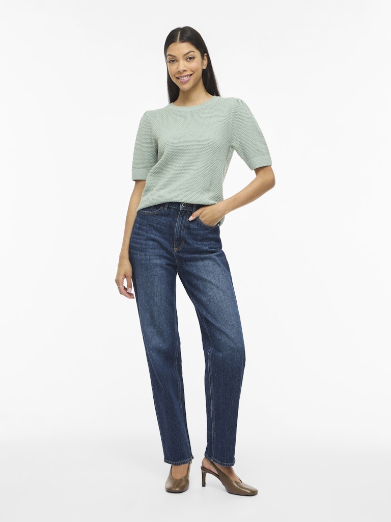 VIDALO O-NECK S/S KNIT TOP - Blue Surf