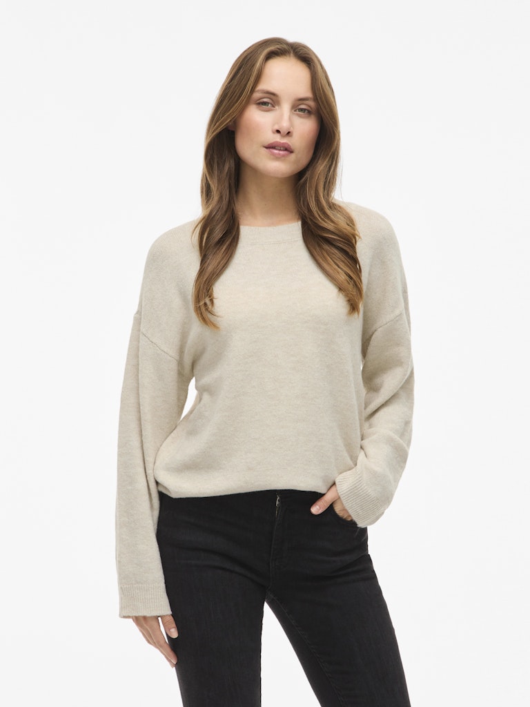 VILIGA L/S O-NECK KNIT TOP - Birch Melange