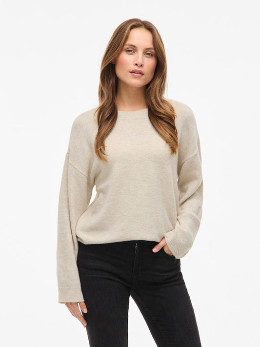 VILIGA L/S O-NECK KNIT TOP - Birch Melange