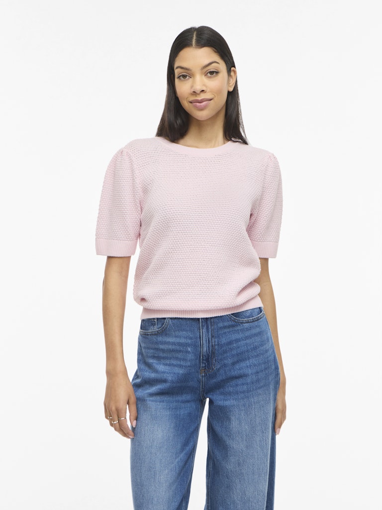 VIDALO O-NECK S/S KNIT TOP - Cherry Blossom
