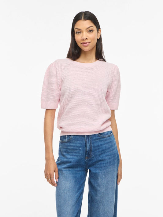 VIDALO O-NECK S/S KNIT TOP - Cherry Blossom
