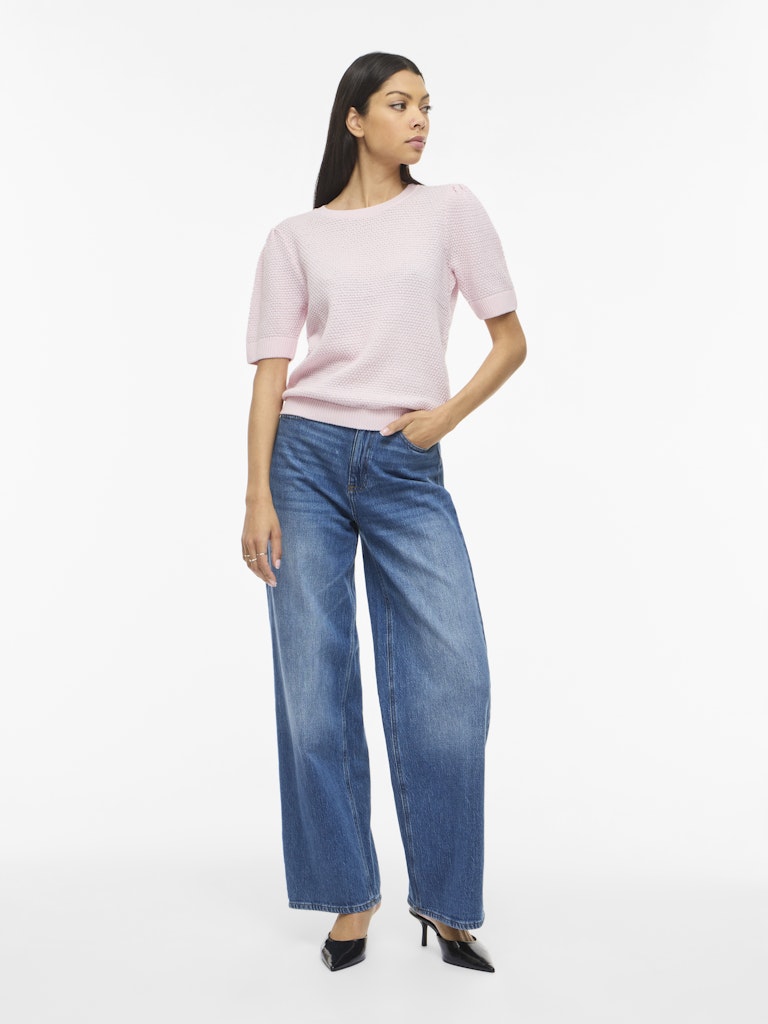 VIDALO O-NECK S/S KNIT TOP - Cherry Blossom