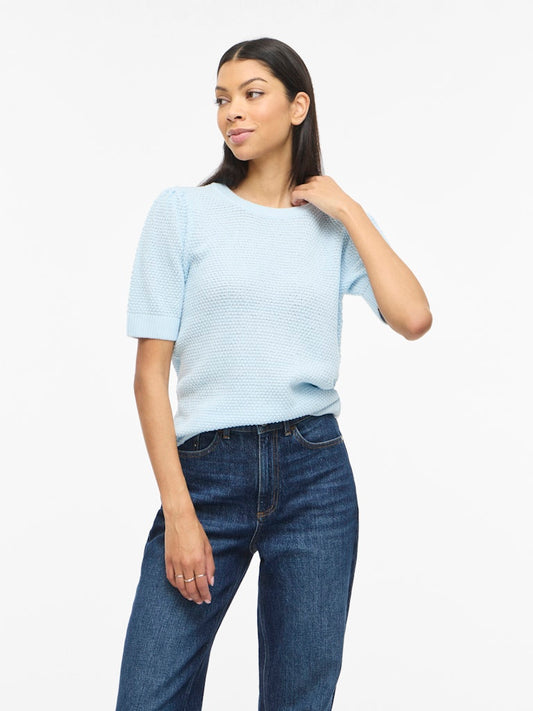 VIDALO O-NECK S/S KNIT TOP - Nantucket Breeze