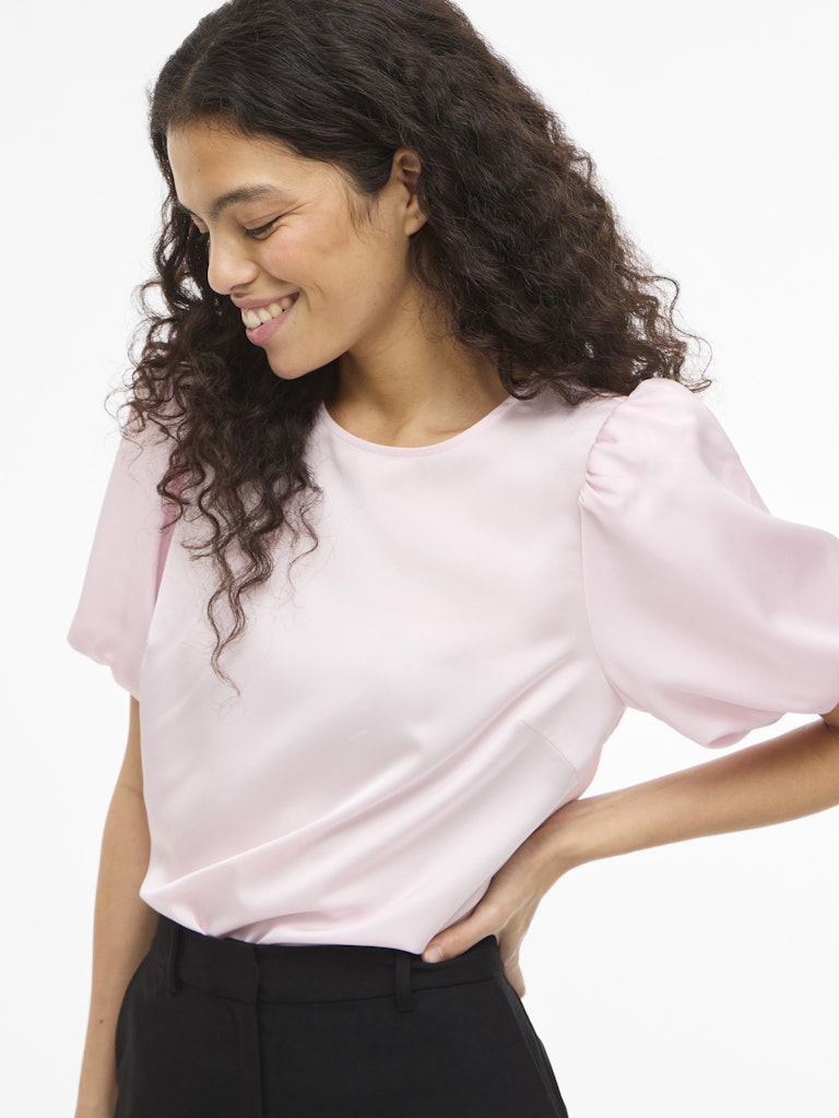 VIELLETTE 2/4 SATIN PUFF TOP - Cherry Blossom