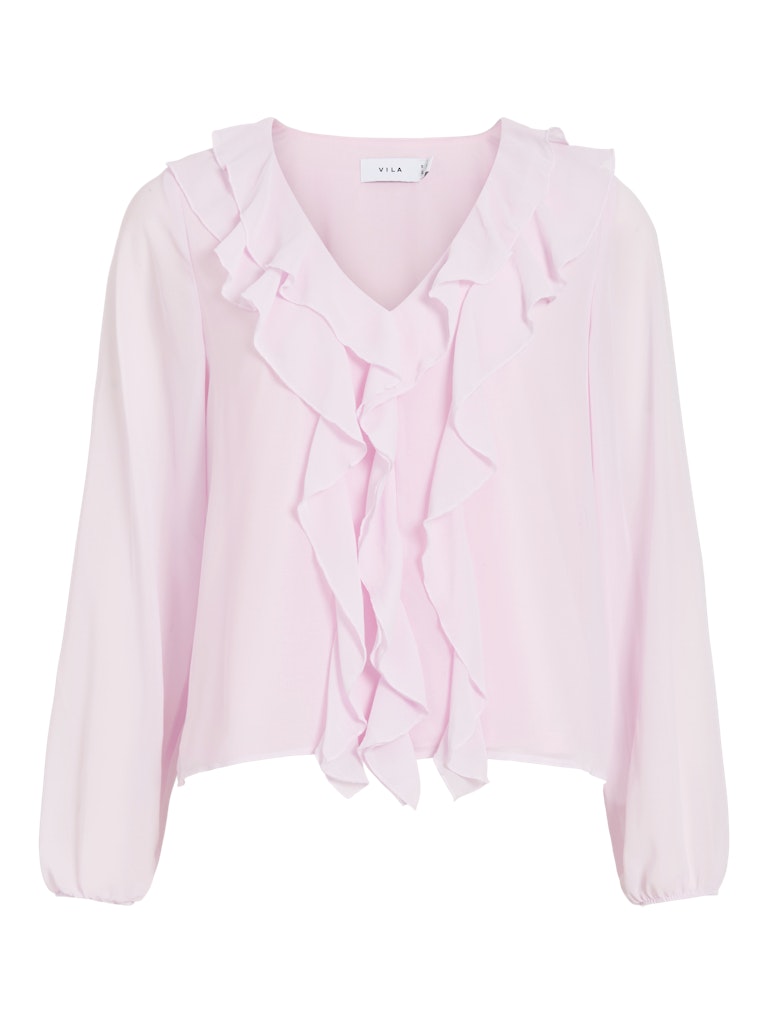 VIANE L/S V-NECK FRILL TOP - Cherry Blossom