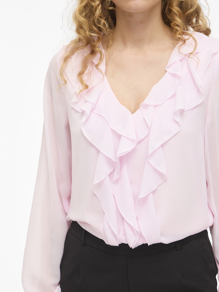 VIANE L/S V-NECK FRILL TOP - Cherry Blossom
