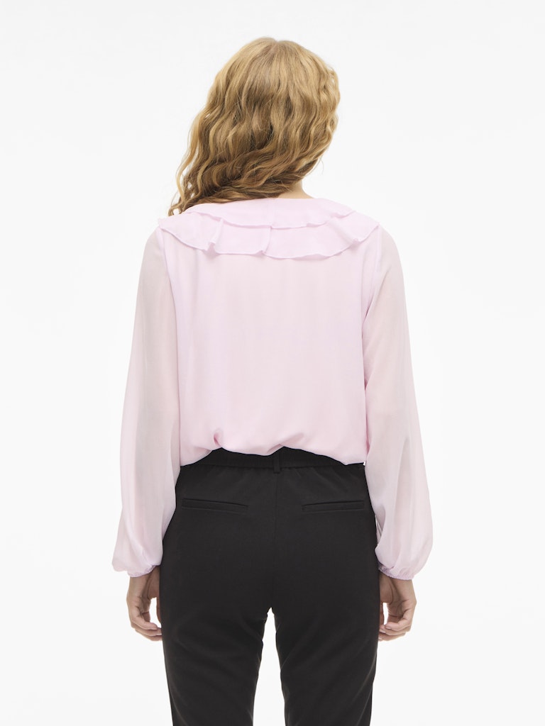 VIANE L/S V-NECK FRILL TOP - Cherry Blossom