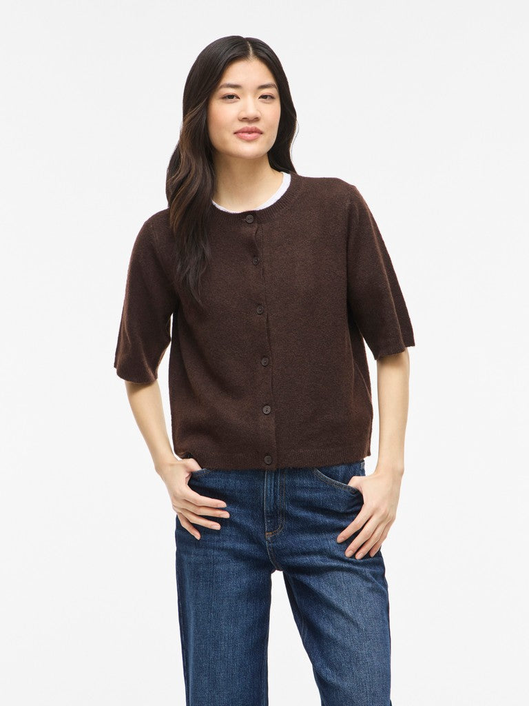 VILIGA 2/4 O-NECK KNIT CARDIGAN - Coffee Bean