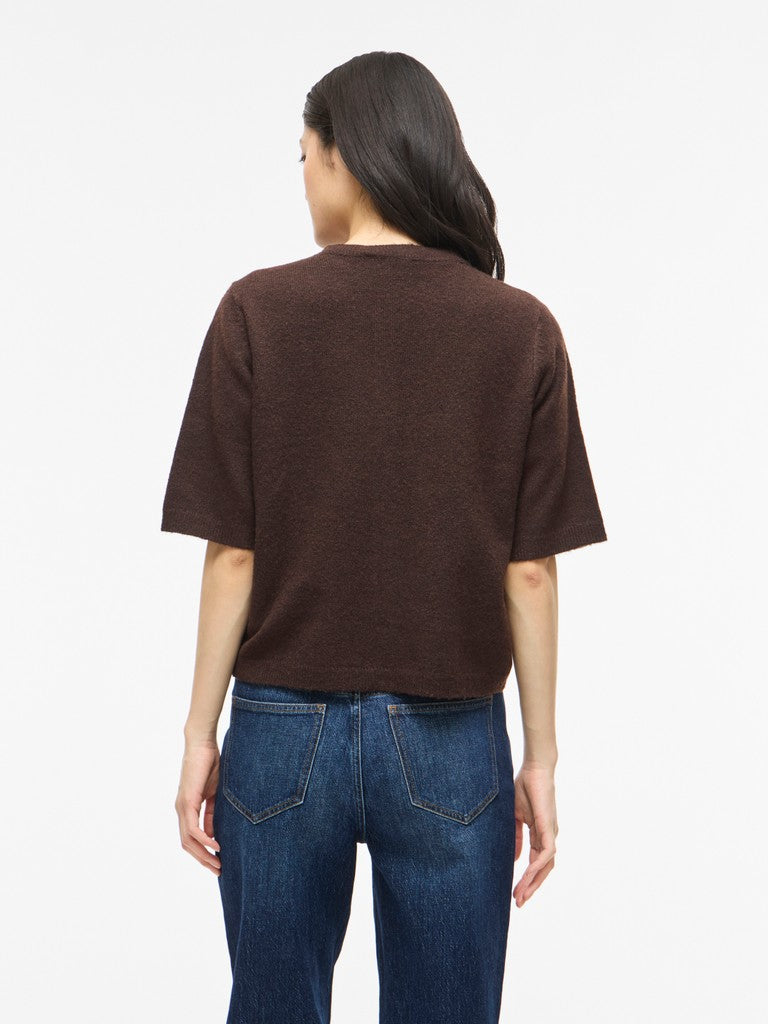 VILIGA 2/4 O-NECK KNIT CARDIGAN - Coffee Bean