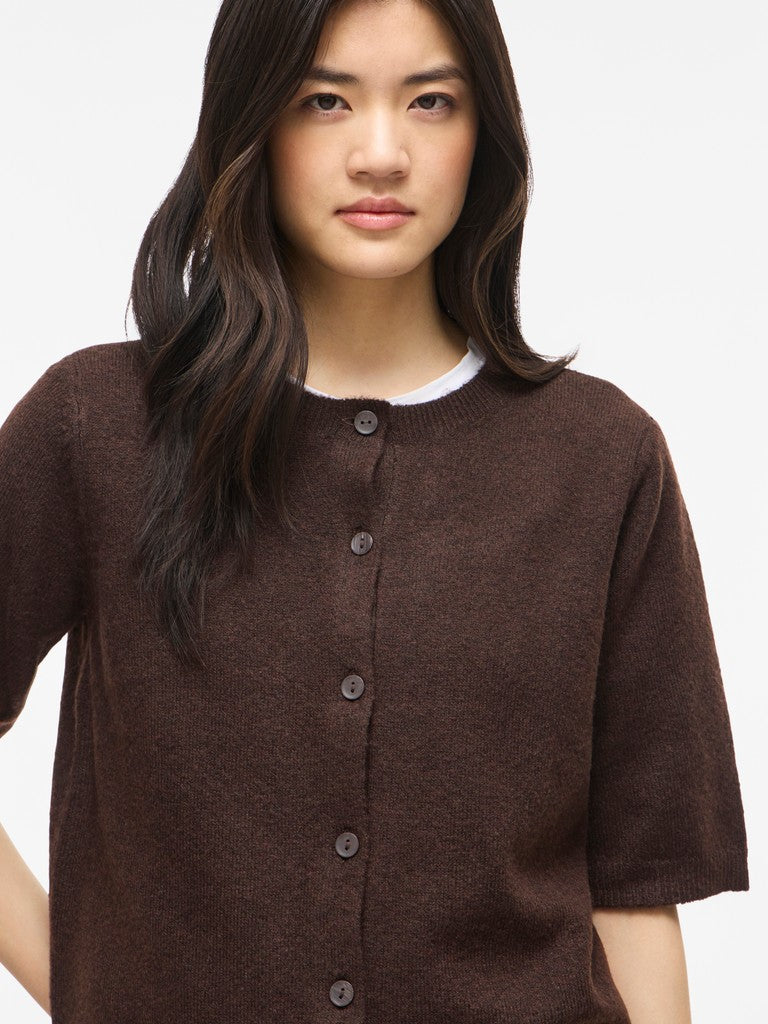 VILIGA 2/4 O-NECK KNIT CARDIGAN - Coffee Bean