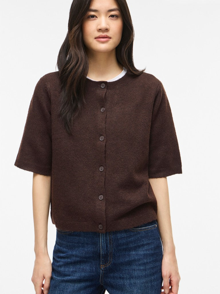 VILIGA 2/4 O-NECK KNIT CARDIGAN - Coffee Bean