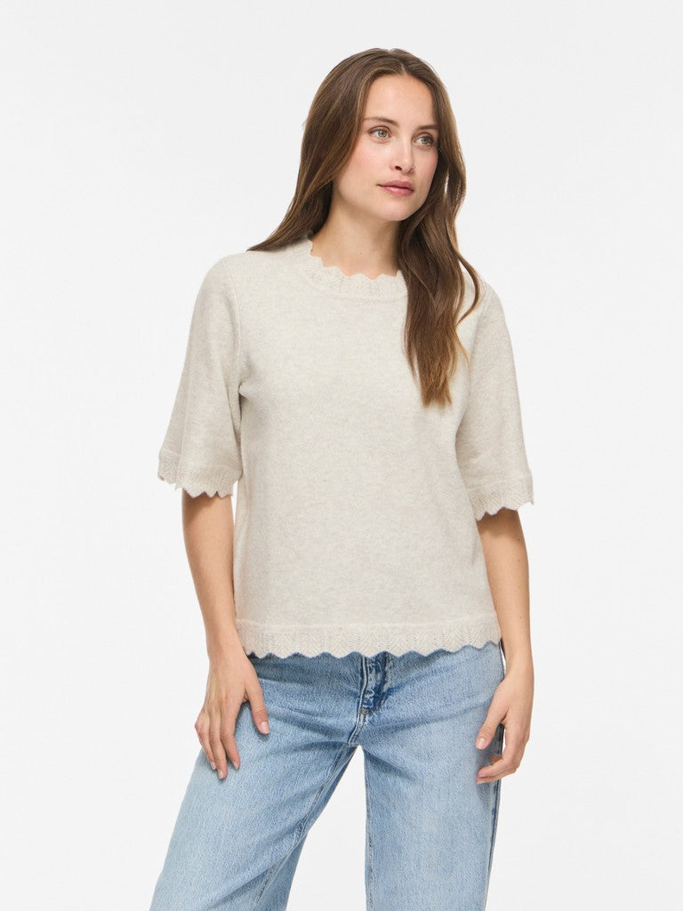 VINIKOLINA O-NECK 2/4 KNIT TOP - Super Light Natural Mel.