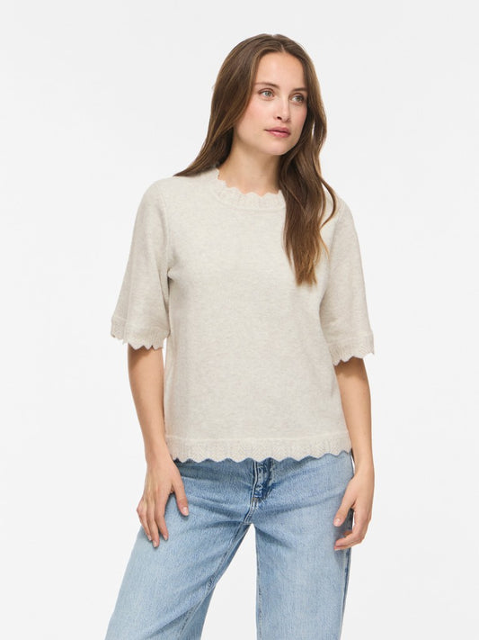 VINIKOLINA O-NECK 2/4 KNIT TOP - Super Light Natural Mel.