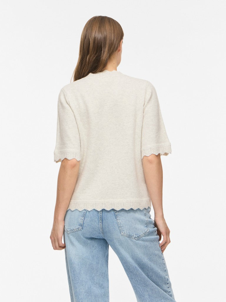 VINIKOLINA O-NECK 2/4 KNIT TOP - Super Light Natural Mel.