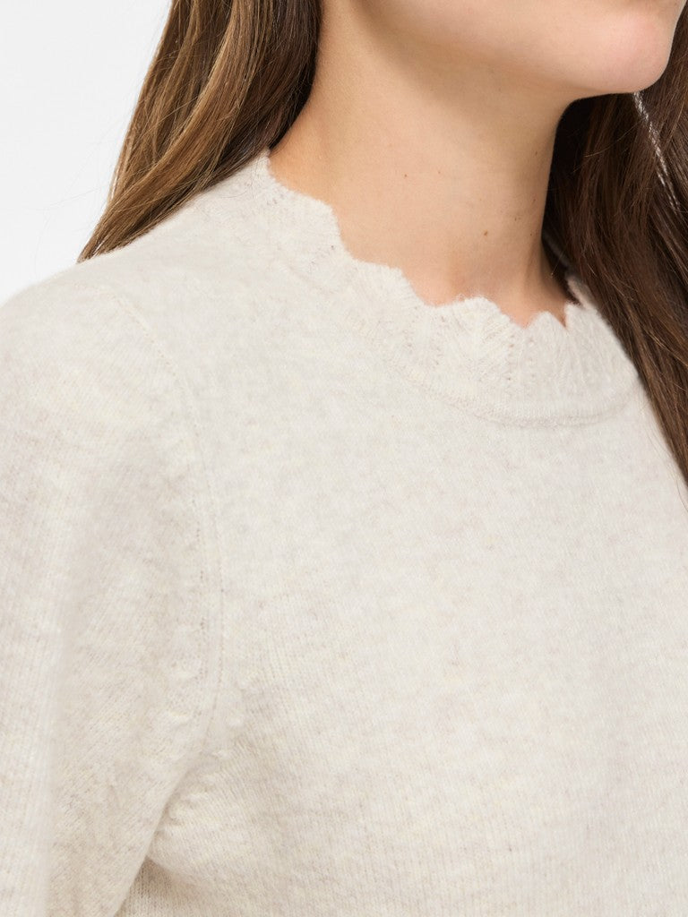 VINIKOLINA O-NECK 2/4 KNIT TOP - Super Light Natural Mel.