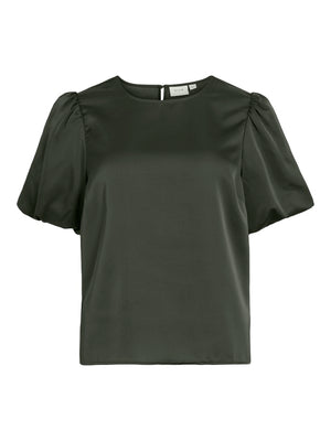 VIELLETTE 2/4 SATIN PUFF TOP - Forest Night