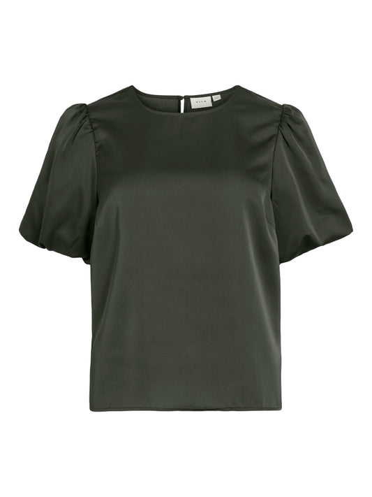 VIELLETTE 2/4 SATIN PUFF TOP - Forest Night